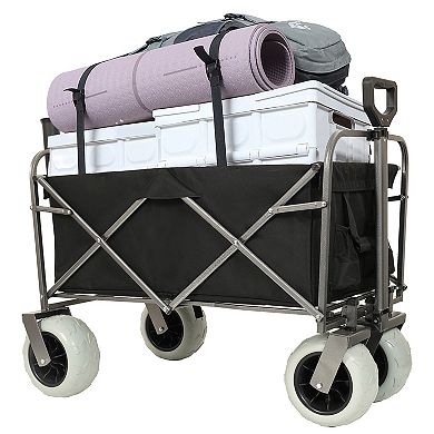 Fishing Cart with Rod Holders 500lbs 9 Tires Steel Frame Black Multiuse Bag