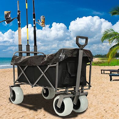 Fishing Cart with Rod Holders 500lbs 9 Tires Steel Frame Black Multiuse Bag