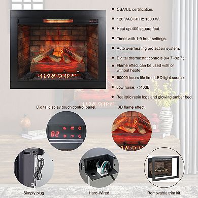 Infrared Electric Fireplace With Removable Trim Kit Insert Touch Panel