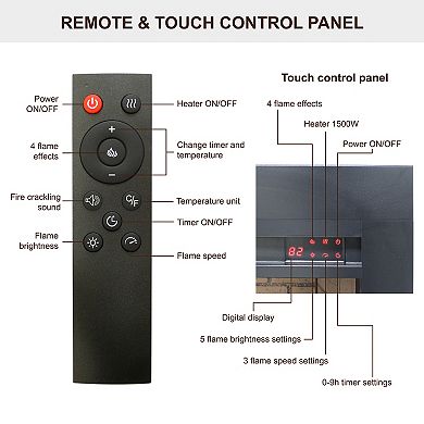 Infrared Electric Fireplace With Removable Trim Kit Insert Touch Panel