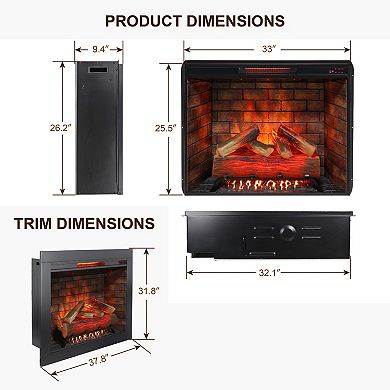 Infrared Electric Fireplace With Removable Trim Kit Insert Touch Panel