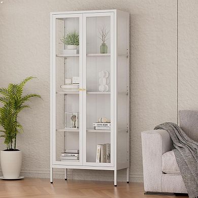 Tempered Glass 3-Side Display Cabinet, Sturdy Steel Frame, Easy Assembly