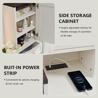 Farmhouse 47" LED Makeup Vanity with 6 Drawers, Charging Station