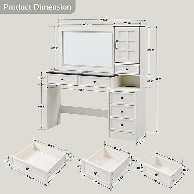 Farmhouse 47" LED Makeup Vanity with 6 Drawers, Charging Station
