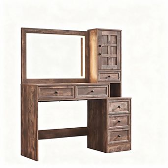 Farmhouse 47" LED Makeup Vanity with 6 Drawers, Charging Station