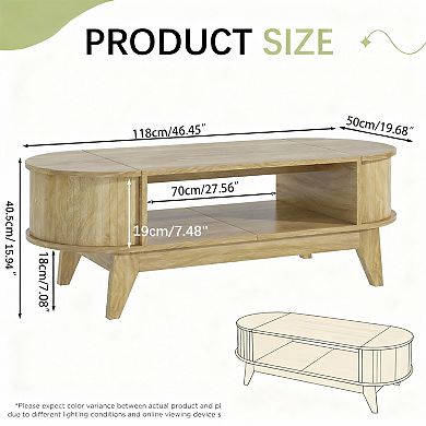 Mid-Century Modern Fluted Coffee Table with 2 Storage Spaces