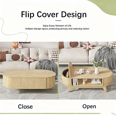 Mid-Century Modern Fluted Coffee Table with 2 Storage Spaces