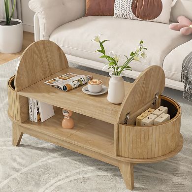 Mid-Century Modern Fluted Coffee Table with 2 Storage Spaces