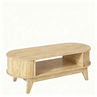 Mid-Century Modern Fluted Coffee Table with 2 Storage Spaces
