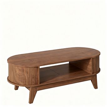 Mid-Century Modern Fluted Coffee Table with 2 Storage Spaces