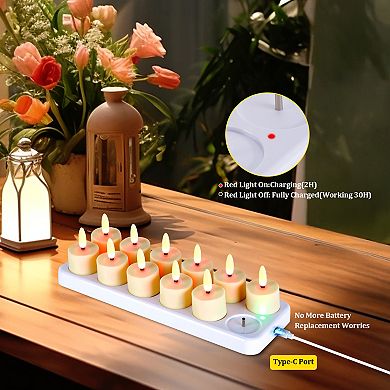 12Pcs Flameless Candles with Remote Control Timer & Charging Base