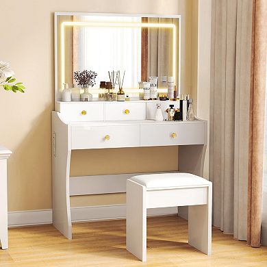 Makeup Vanity Desk with LED Mirror & Storage