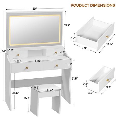 Makeup Vanity Desk with LED Mirror & Storage