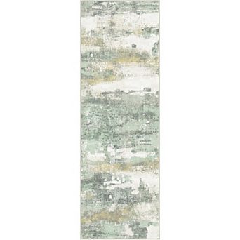 Great Ambitions Machine Washable Runner Rug, Abstract Low Pile, Non-Slip Backing