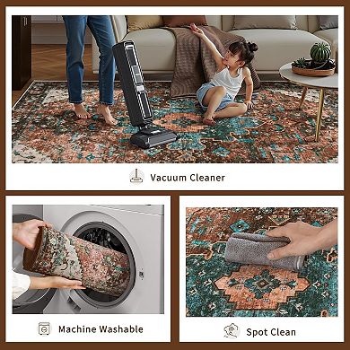 Great Ambitions Washable Vintage Boho Rugs: Non-Slip Entry/Bedroom/Kitchen/Bathroom Soft Carpet