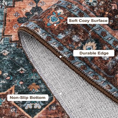 Great Ambitions Washable Vintage Boho Rugs: Non-Slip Entry/Bedroom/Kitchen/Bathroom Soft Carpet