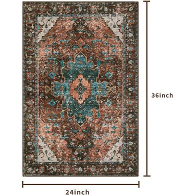 Great Ambitions Washable Vintage Boho Rugs: Non-Slip Entry/Bedroom/Kitchen/Bathroom Soft Carpet