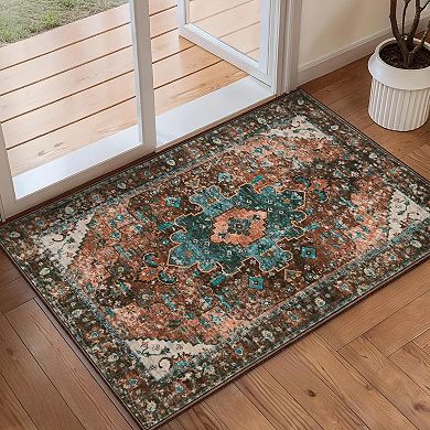 Great Ambitions Washable Vintage Boho Rugs: Non-Slip Entry/Bedroom/Kitchen/Bathroom Soft Carpet