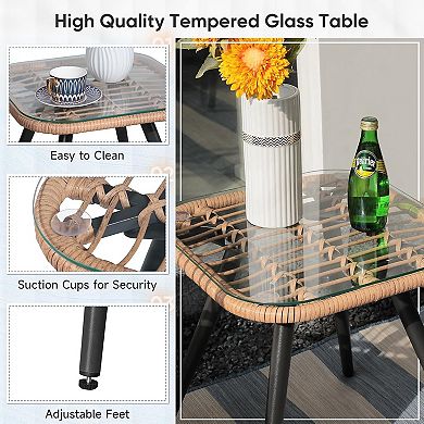 SUNSITT 5 Pieces Outdoor Wicker Conversation Chair Sets W/Coffee Table Ottomans, Black