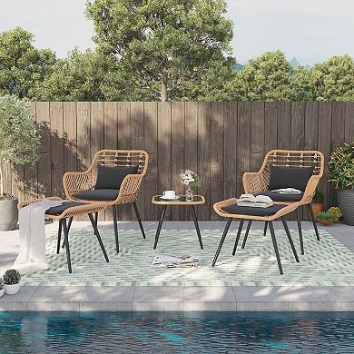 SUNSITT 5 Pieces Outdoor Wicker Conversation Chair Sets W/Coffee Table Ottomans, Black