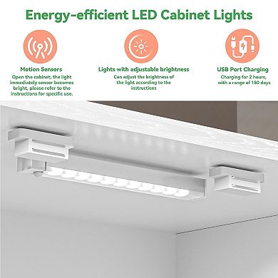 LED Kitchen Pantry with 3 Adjustable Shelves, 24"W x 50"H, Easy Assembly