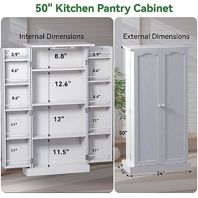 LED Kitchen Pantry with 3 Adjustable Shelves, 24"W x 50"H, Easy Assembly