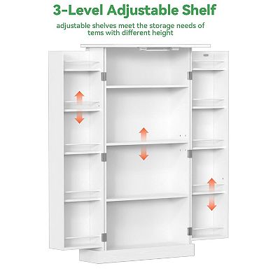 LED Kitchen Pantry with 3 Adjustable Shelves, 24"W x 50"H, Easy Assembly