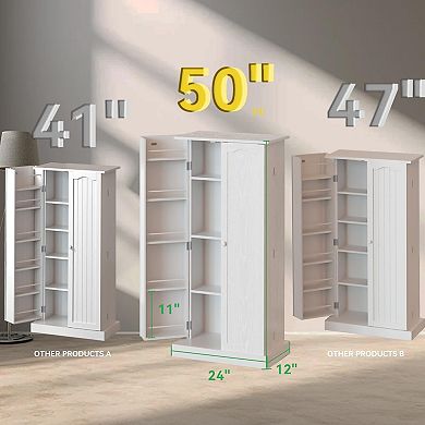 LED Kitchen Pantry with 3 Adjustable Shelves, 24"W x 50"H, Easy Assembly