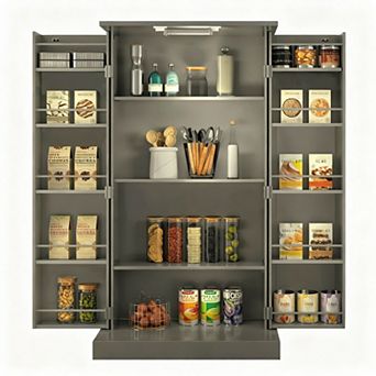LED Kitchen Pantry with 3 Adjustable Shelves, 24"W x 50"H, Easy Assembly