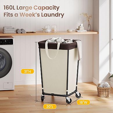 160L 2-Section Rolling Laundry Hamper for Easy Sorting and Mobility
