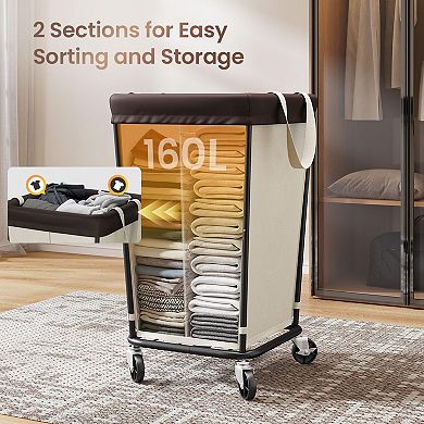 160L 2-Section Rolling Laundry Hamper for Easy Sorting and Mobility