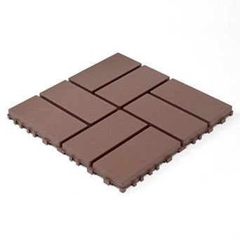 44 pc 12x12 in Plastic Interlocking Deck Tiles All Weather Waterproof Brown