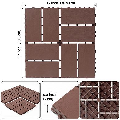 44pcs 12x12in Plastic Interlocking Deck Tiles All Weather Waterproof Brown