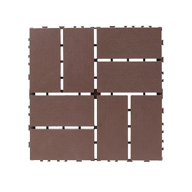 44pcs 12x12in Plastic Interlocking Deck Tiles All Weather Waterproof Brown
