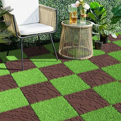 44pcs 12in Stone Texture Interlocking Deck Tiles Indoor Outdoor Brown