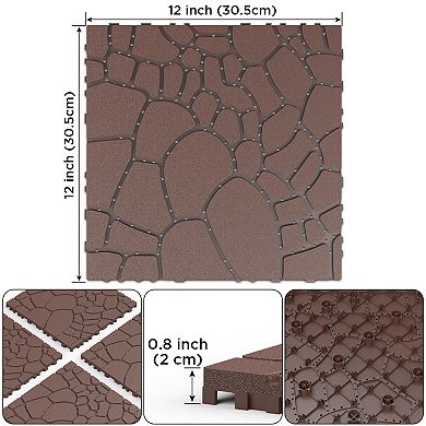 44pcs 12in Stone Texture Interlocking Deck Tiles Indoor Outdoor Brown