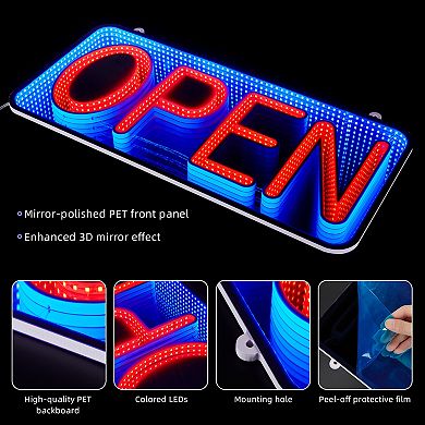 Double-Sided 3D Mirror LED Light Sign Open & Closed Neon Sign