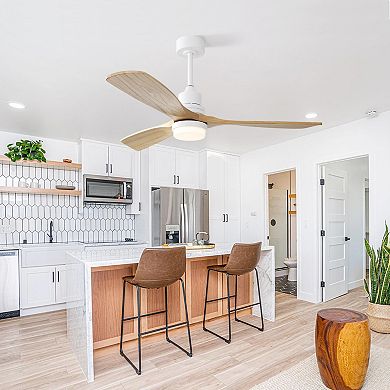 52 Inch Indoor Ceiling Fan Dimmable Led 3 Wood Blades Remote DC Motor