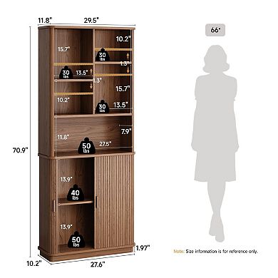 Curved Bookshelf with Storage Cabinet & Adjustable Shelves for Home Office