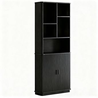 Curved Bookshelf with Storage Cabinet & Adjustable Shelves for Home Office