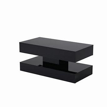 SUNSITT Modern High Gloss LED Coffee Table with Storage 2 tier Center Table with Sliding Drawers