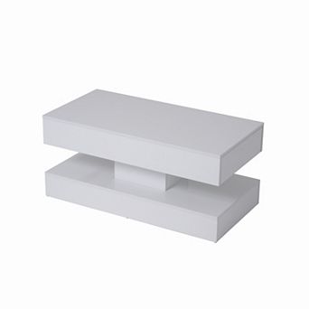 SUNSITT Modern High Gloss LED Coffee Table with Storage 2 tier Center Table with Sliding Drawers