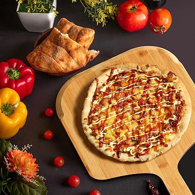 Great Ambitions 12-inch Wooden Pizza Peel & Serving Board, Oven Baking & Cutting