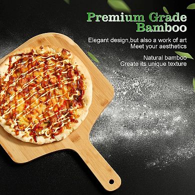 Great Ambitions 12-inch Wooden Pizza Peel & Serving Board, Oven Baking & Cutting