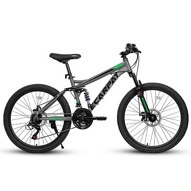 24 Inch Mountain Bike Full Suspension 21 Speed Gear Indicator Disc Brakes