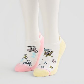 Women's Dr. Motion 2-Pack Peanuts Snoopy Beach Vibes Compression No-Show Ankle Socks