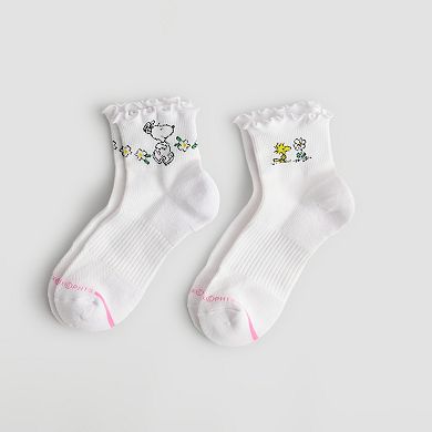 Women's Dr. Motion 2-Pack Peanuts Snoopy Floral Lettuce Edge Compression Quarter Socks