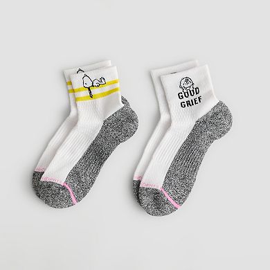 Women's Dr. Motion 2-Pack Peanuts Charlie Brown & Snoopy Good Grief Compression Quarter Socks