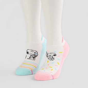 Women's Dr. Motion 2-Pack Peanuts Snoopy Ice Cream Compression No-Show Ankle Socks