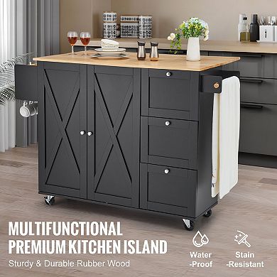 Kitchen Island with Drawers, Cabinets, Adjustable Shelves, and Hooks